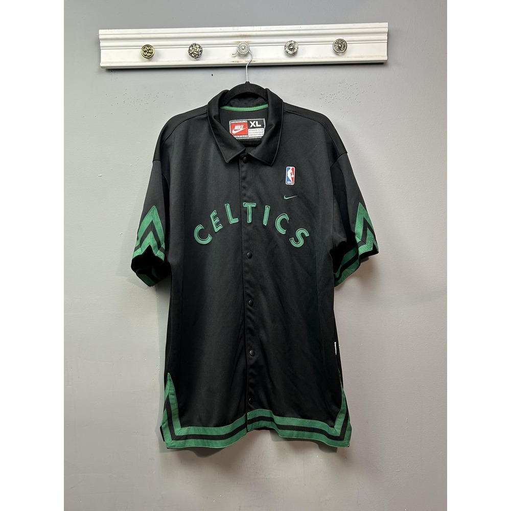 Boston Celtics‎ Shirt Mens XL Black Green NBA Basketball Nike Button Up